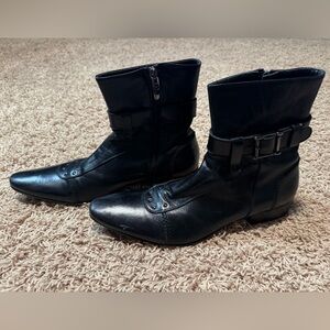 Pollini Black Leather Boots with Buckle - 41